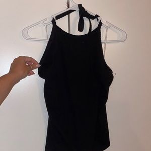 Black A&E around the neck open back tank top